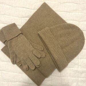 J. Crew cashmere scarf, beanie and tech-touch gloves.
